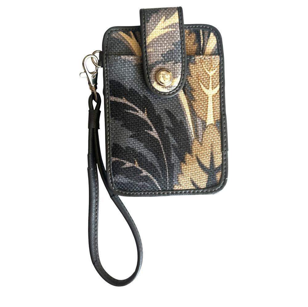 Spartina 449 Linen & Leather Floral Card Case Wristlet Wallet